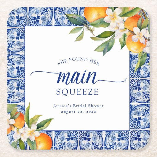 Ze vond haar hoofd squeeze-sinaasappels bruiloft kartonnen onderzetters (Voorkant)