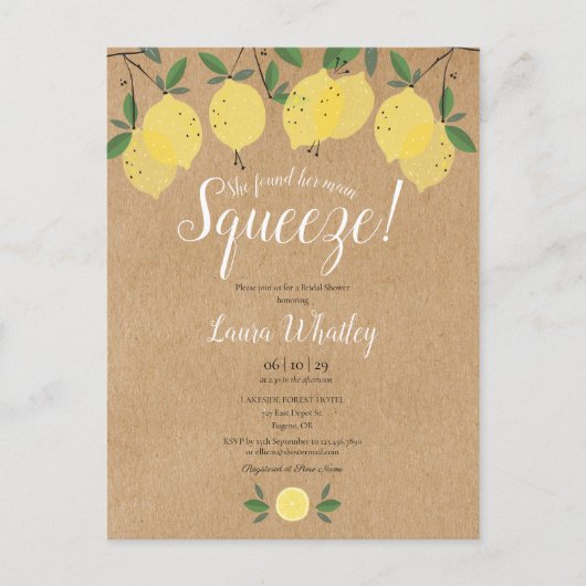 Ze vond haar hoofdpers lemon bruiloftsborrel aankondigingskaart (Voorkant)
