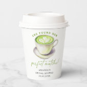 Ze vond haar perfecte matcha Bruids douche Papieren Bekers (Achterkant)