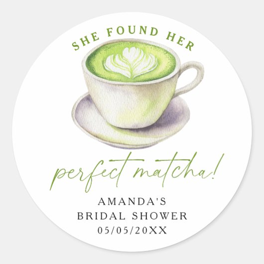 Ze vond haar perfecte matcha Bruids douche Ronde Sticker (Voorkant)