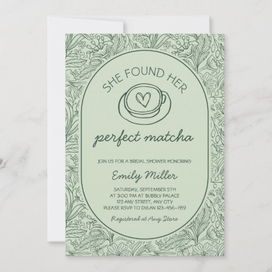 Ze Vond Haar Perfecte Matcha Bruidsuitnodiging Kaart (Voorkant)