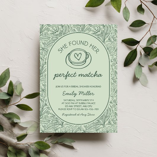 Ze Vond Haar Perfecte Matcha Bruidsuitnodiging Kaart