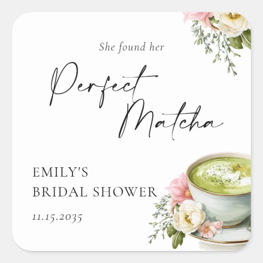 Ze Vond Haar Perfecte Matcha Bruidsuitnodiging Vierkante Sticker (Voorkant)