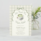 Ze Vond Haar Perfecte Matcha Gingham Bruiloftsborr Kaart (Staand voorkant)