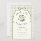 Ze Vond Haar Perfecte Matcha Gingham Bruiloftsborr Kaart (Voorkant)