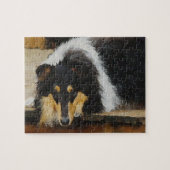 Ze wacht op Tri Color Collie Legpuzzel (Horizontaal)