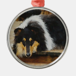 Ze wacht op Tri Color Collie Metalen Ornament