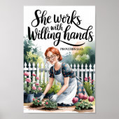 Ze werkt met gewillige handen Christelijke muurkun Poster (Voorkant)