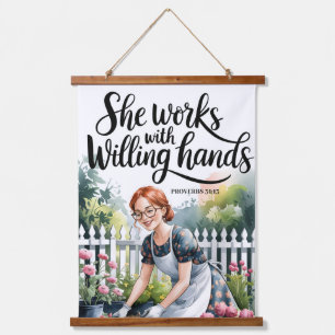 Ze werkt met gewillige handen Christelijke vrouwen Hangend Wandkleed