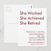 Ze werkte en bereikte haar pensioen briefkaart (Voorkant / Achterkant)
