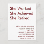 Ze werkte en bereikte haar pensioen briefkaart (Voorkant)