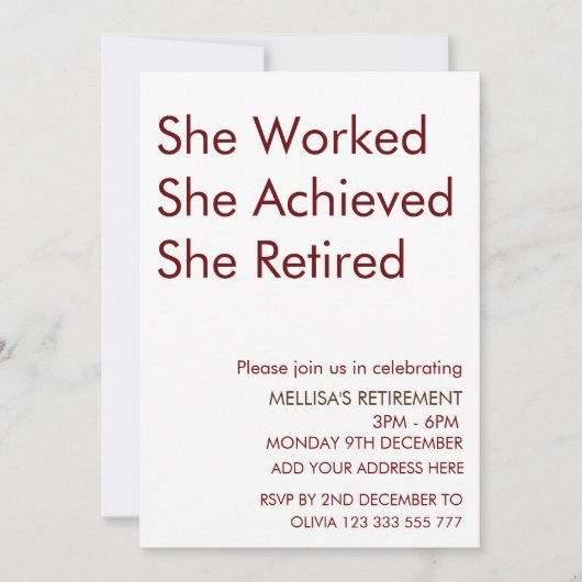 Ze werkte en bereikte haar pensioen kaart (Voorkant)