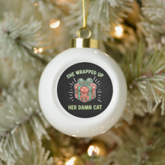 Ze Wikkelde Haar Kattenkerstmis Xmas Vakantie In Keramische Bal Ornament