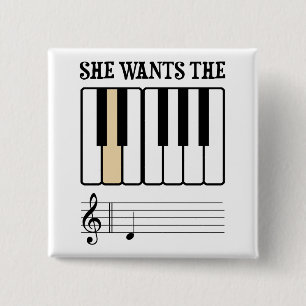 Ze wil de D Piano Muziek Vierkante Button 5,1 Cm