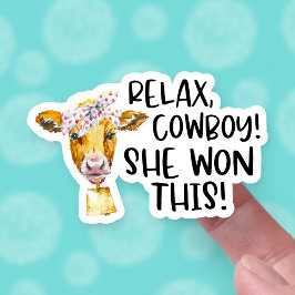 Ze wil deze losbijl van Cowboy Cute Koe Pun Sticker