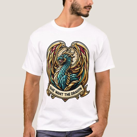 Ze wil het Dragon Stain Glass Design T-shirt (Voorkant)