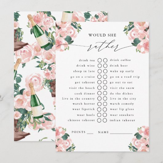 Ze wil liever Boots & Bubbly Party spel Informatiekaartje (Voorkant / Achterkant)