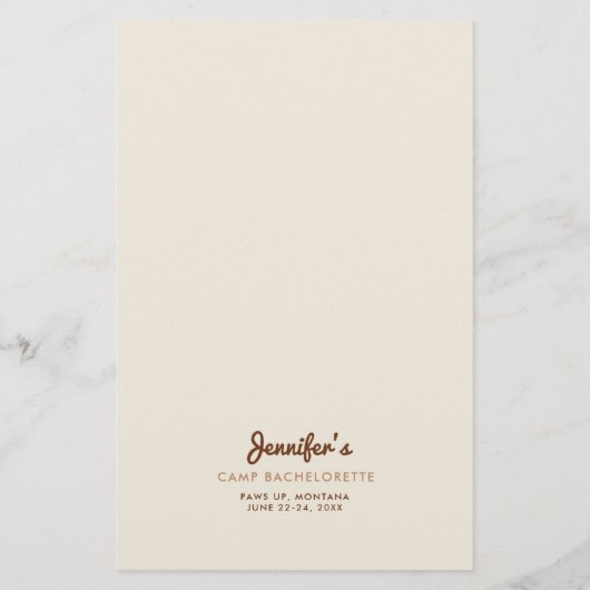 Ze wil liever kamperen Bachelorette Party Game Flyer (Achterkant)