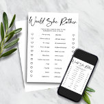 Ze wil liever Vrijgezellenfeest partij spel Kaart<br><div class="desc">Zou ze liever Vrijgezellenfeest Party Game met Instant Download optie! Kies welke opties de bruid zou kiezen! Winnaar krijgt een prijs! Volledig aanpasbare tekst! Neem contact met ons op via cedarandstring@gmail.com als u hulp nodig hebt bij het ontwerp of de bijbehorende producten. ✔ We hebben hier een downloadbare versie van...</div>