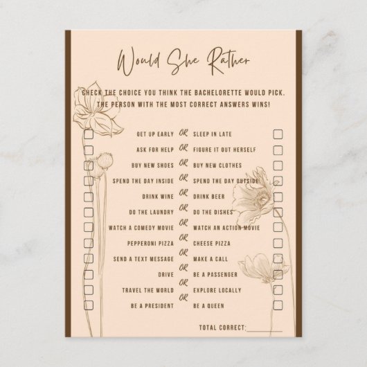 Ze wil liever vrijgezellenspel informatiekaartje (Voorkant)