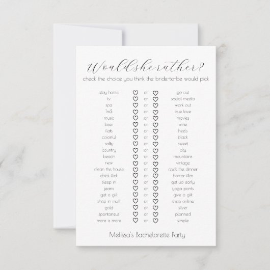 Ze wil liever vrijgezellenspel kaart (Voorkant)