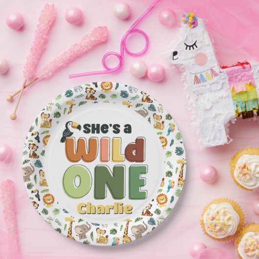 Ze wilde een Safari Zoo Animal verjaardagsfeestje Papieren Bordje (Feest)