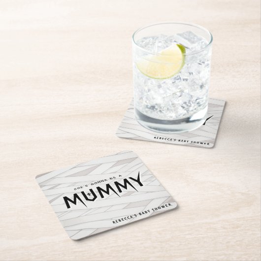 Ze wordt een mummie Halloween Baby shower Kartonnen Onderzetters (Insitu)