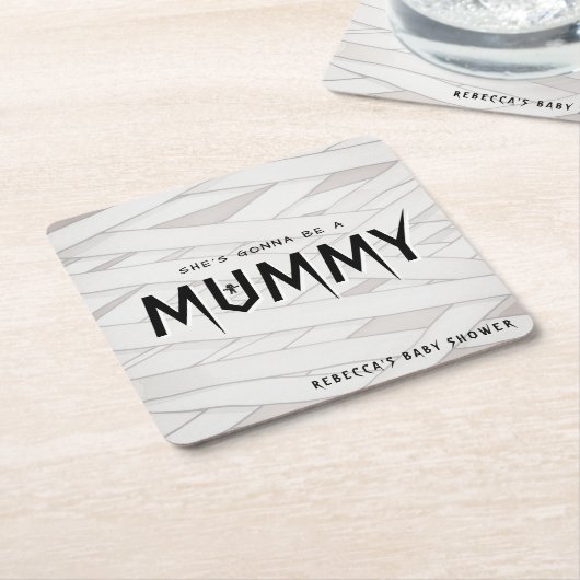 Ze wordt een mummie Halloween Baby shower Kartonnen Onderzetters (Schuin)