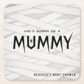 Ze wordt een mummie Halloween Baby shower Kartonnen Onderzetters (Voorkant)