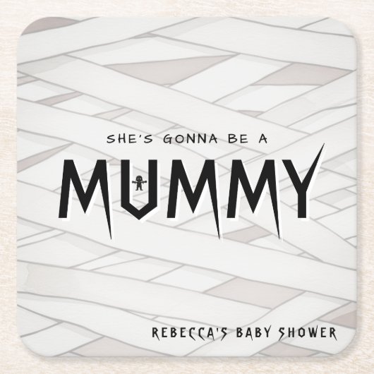 Ze wordt een mummie Halloween Baby shower Kartonnen Onderzetters (Voorkant)