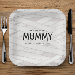 Ze wordt een mummie Halloween Baby shower Papieren Bordje
