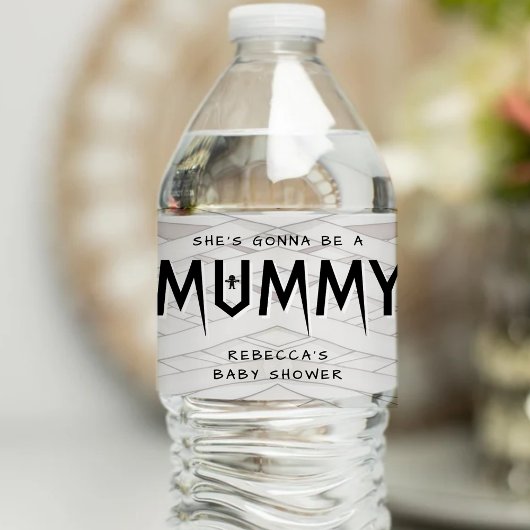 Ze wordt een mummie Halloween Baby shower Waterfles Etiket