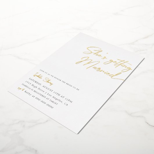 Ze wordt gehuwd met een minimalistisch Vrijgezelle Folie Uitnodiging (Gedraaid)