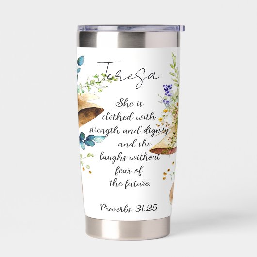 Ze wordt gekleed met kracht gepersonaliseerd geïsoleerde drinkbeker (Links)