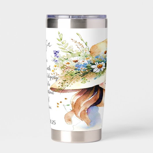 Ze wordt gekleed met kracht gepersonaliseerd geïsoleerde drinkbeker (Achterkant)