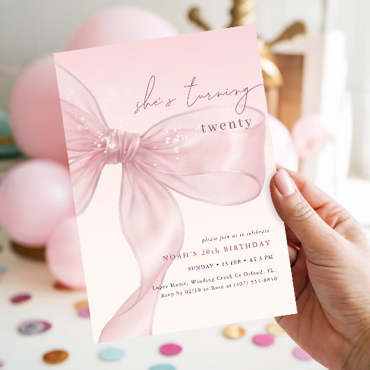 Ze wordt twintig Blush Bow Verjaardag Kaart