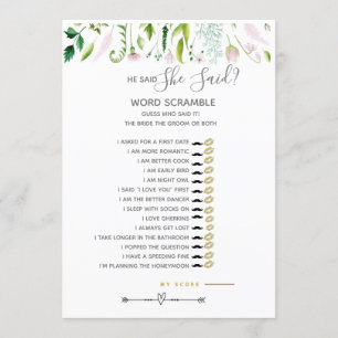 Ze zei dat games Baby shower grijs/geel Kaart