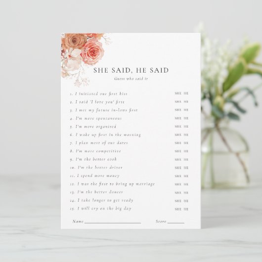 Ze zei dat hij Herfst Bloemen Vrijgezellenfeest sp Kaart (Staand voorkant)