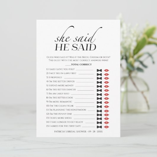 Ze zei dat hij Minimalis Vrijgezellenfeest Game Ka Kaart (Staand voorkant)