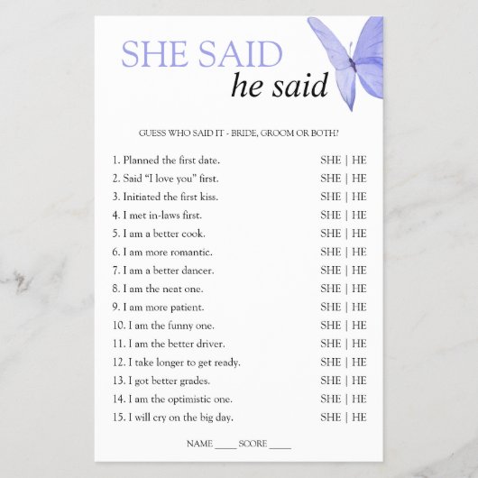 Ze zei dat hij Vrijgezellenfeest Game Butterfly ze Flyer (Voorkant)