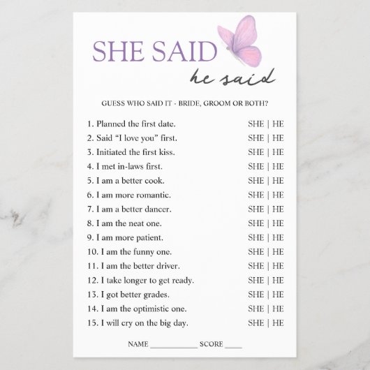 Ze zei dat hij Vrijgezellenfeest Game Butterfly ze Flyer (Voorkant)