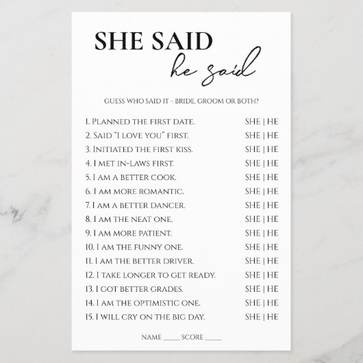 Ze zei dat hij Vrijgezellenfeest Game zei Flyer (Voorkant)