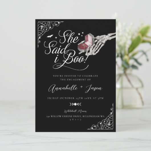 Ze zei dat ik boo skelet hand ring doos Verloving Aankondiging (Staand voorkant)