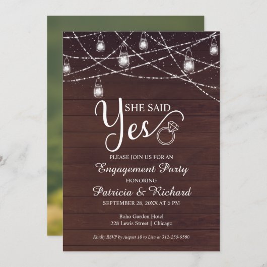 Ze zei dat ze een uitnodiging van de Rustige Engag (Voorkant / Achterkant)