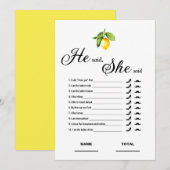 Ze zei dat ze Vrijgezellenfeest Game Lemon Kaart z (Voorkant / Achterkant)