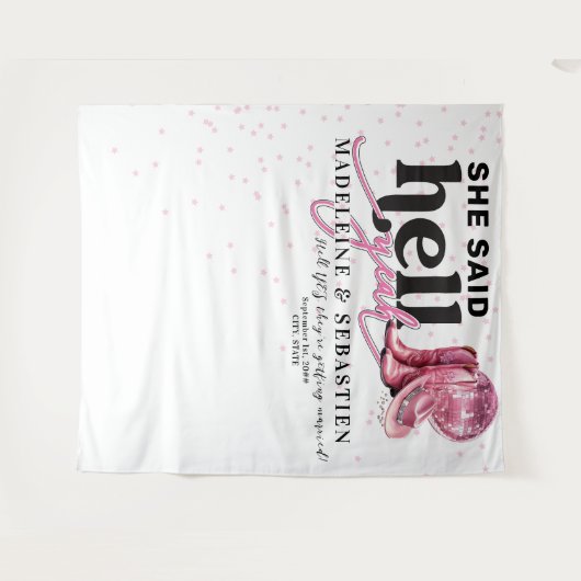 Ze zei hel ja Westerne Booth bruiloft achtergrond Wandkleed (Voorkant (horizontaal))