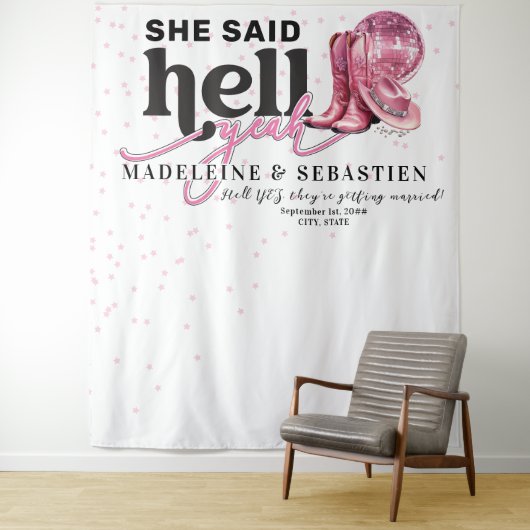 Ze zei hel ja Westerne Booth bruiloft achtergrond Wandkleed (In situ)