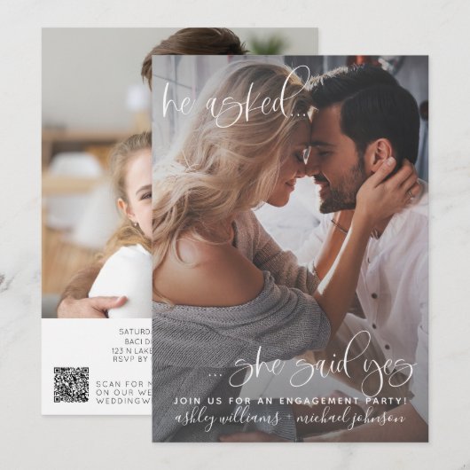 Ze zei ja 2 foto QR Code Script Verloving Kaart (Voorkant / Achterkant)
