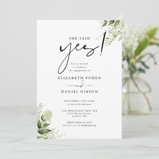 Ze zei ja Bloemengroen verlovingsfeest Kaart (Staand voorkant)