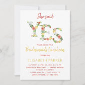 Ze zei JA bloemenscript bruidsmeisjes lunch Kaart (Voorkant)